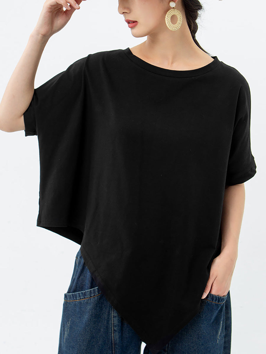 Plus Size Women Irregular Loose 100% Cotton T-Shirt AS1061