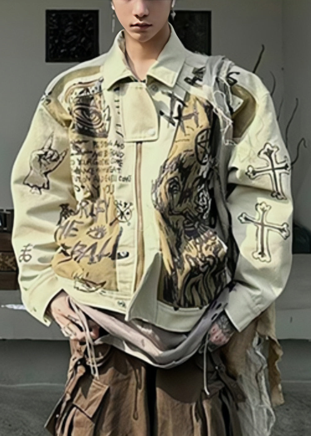 Coats DIY Fall Patchwork Men Apricot Mens Cotton Print