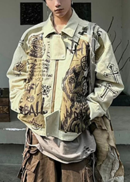 Coats DIY Fall Patchwork Men Apricot Mens Cotton Print