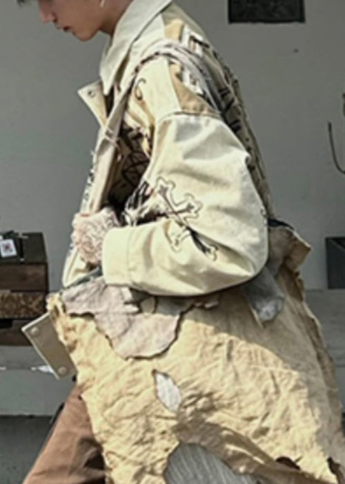 Coats DIY Fall Patchwork Men Apricot Mens Cotton Print