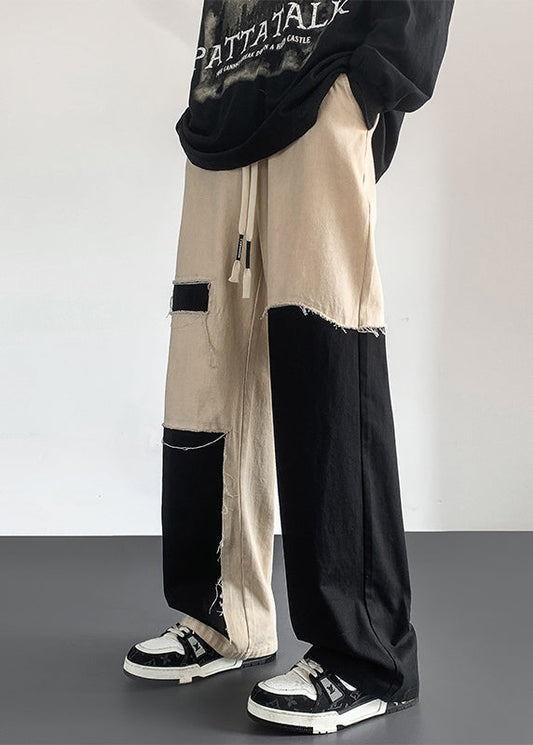 Mens Patchwork Casual DIY Cotton Asymmetrical Clothing Pants