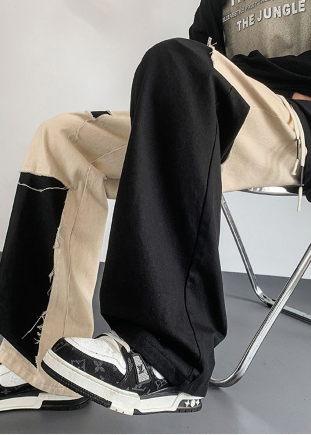 Mens Patchwork Casual DIY Cotton Asymmetrical Clothing Pants