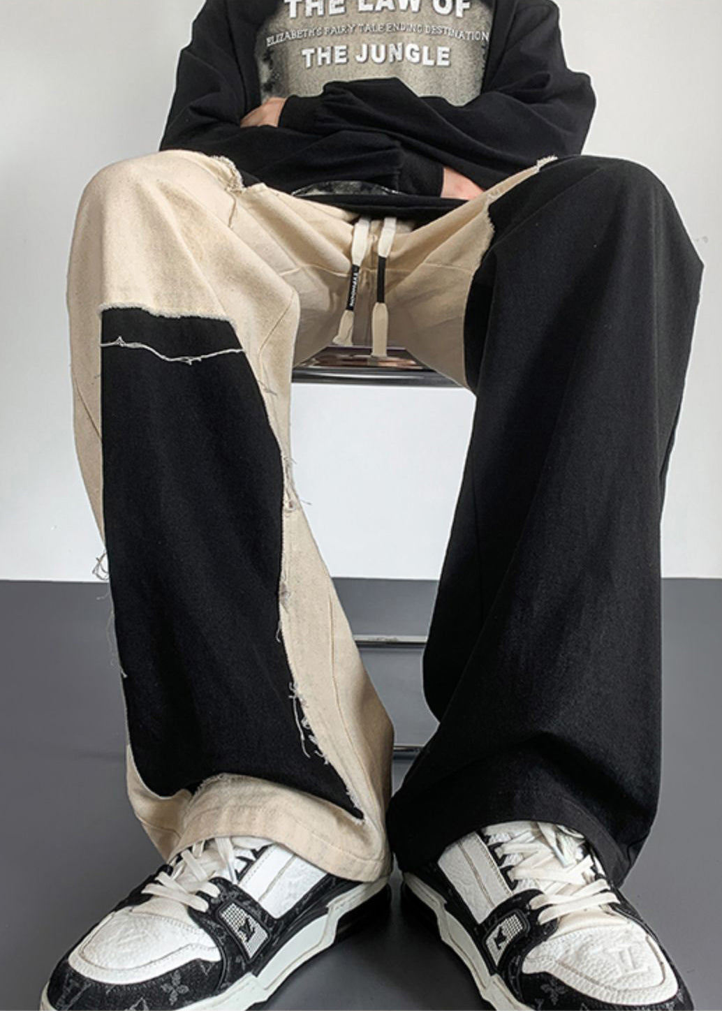 Mens Patchwork Casual DIY Cotton Asymmetrical Clothing Pants