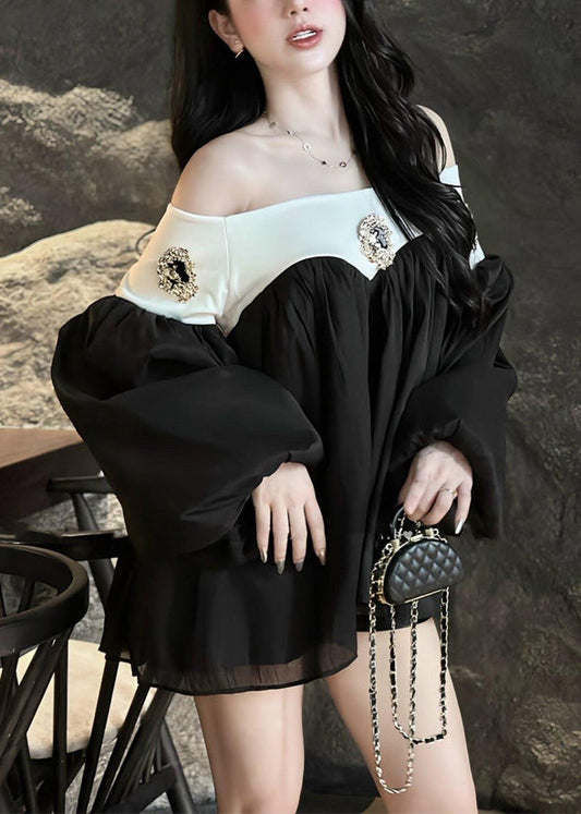 DIY Black Cold Shoulder Patchwork Cotton Blouse Top Spring YF025