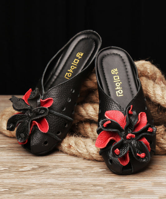 DIY Schwarze Sandalen aus Rindsleder mit Spleißeffekt DF1004