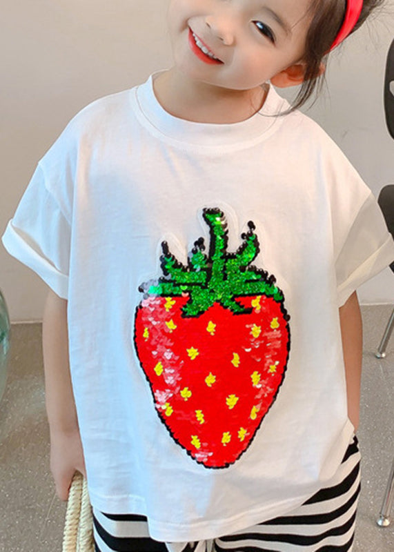 DIY Black O-Neck Strawberry Print Girls T Shirt Short Sleeve YU1088