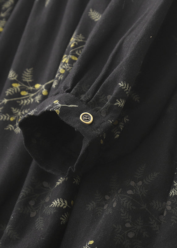 Linen Print DIY Maxi Oversized Black Spring Dresses