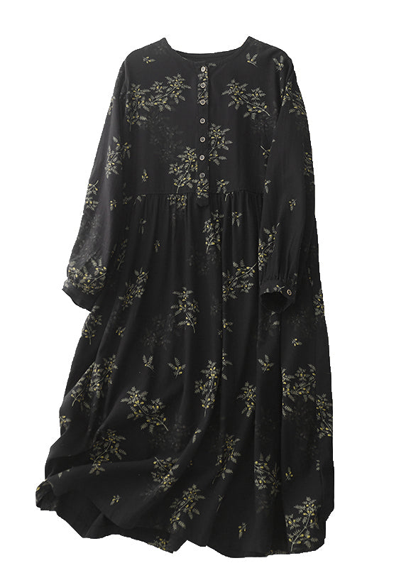 Linen Print DIY Maxi Oversized Black Spring Dresses