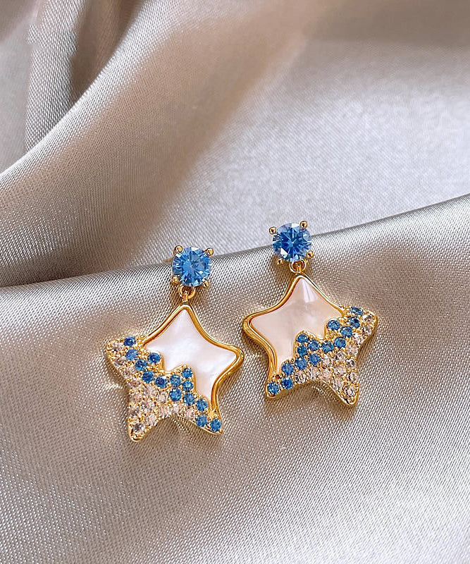 Starfish Zircon DIY Copper Drop Alloy Shell Earrings Blue