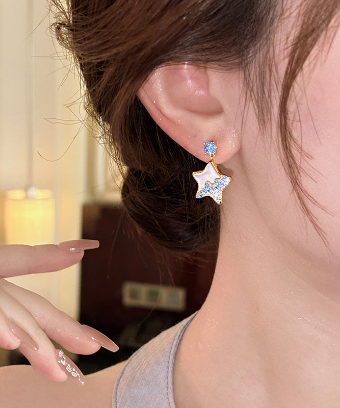 Starfish Zircon DIY Copper Drop Alloy Shell Earrings Blue