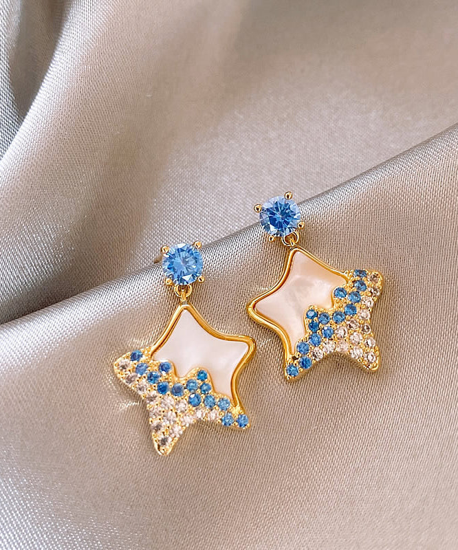 Starfish Zircon DIY Copper Drop Alloy Shell Earrings Blue