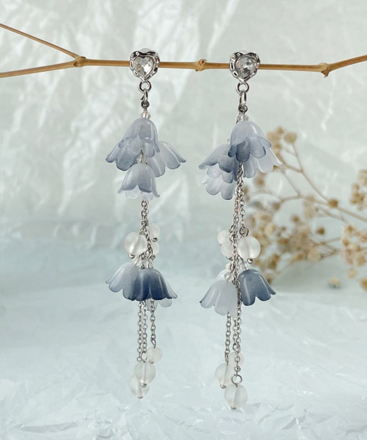 DIY Blau Sterling Silber Zirkon Perle Floral Quaste Tropfen Ohrringe KX1084