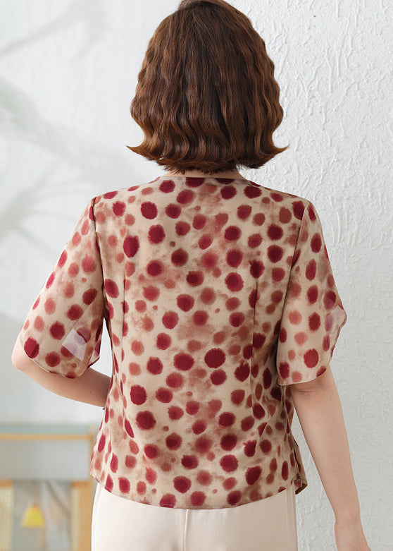 DIY Chiffon Shirts Summer Asymmetrical Print Red Brick