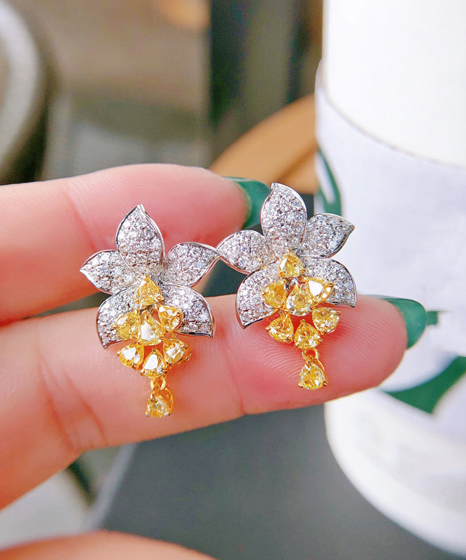 Alloy Stud Crystal Floral Colorblock DIY Zircon Earrings