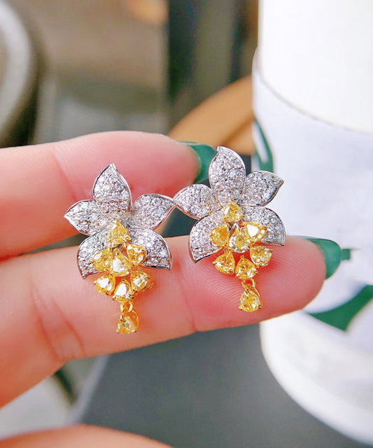 Alloy Stud Crystal Floral Colorblock DIY Zircon Earrings