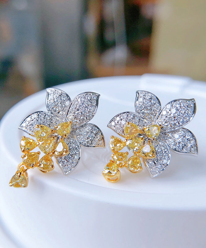 Alloy Stud Crystal Floral Colorblock DIY Zircon Earrings