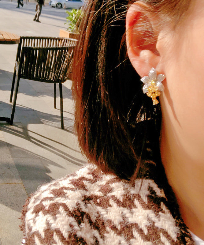 Alloy Stud Crystal Floral Colorblock DIY Zircon Earrings