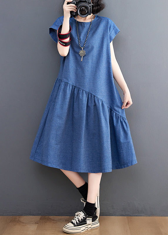 Denim Holiday Navy Summer Asymmetrical Patchwork DIY Dress