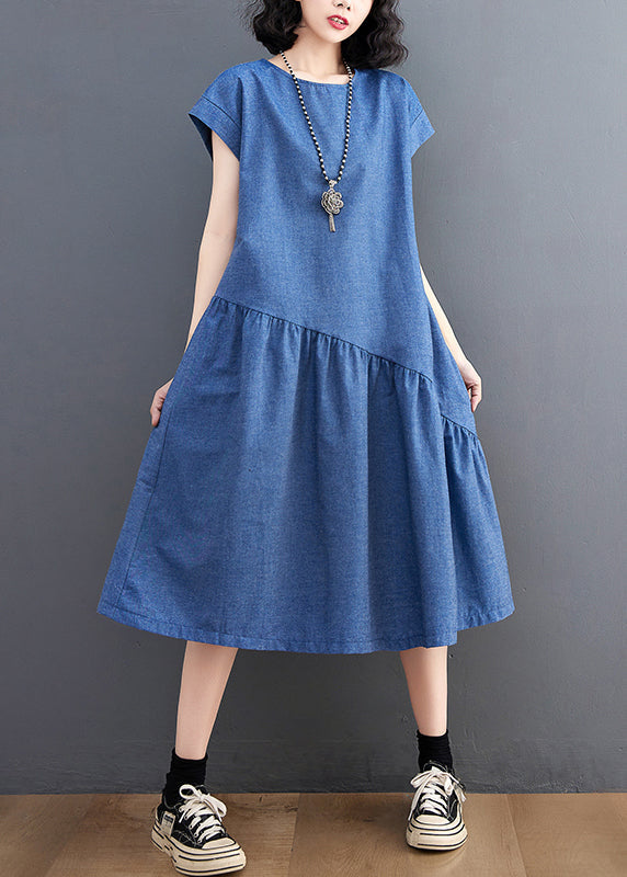 Denim Holiday Navy Summer Asymmetrical Patchwork DIY Dress