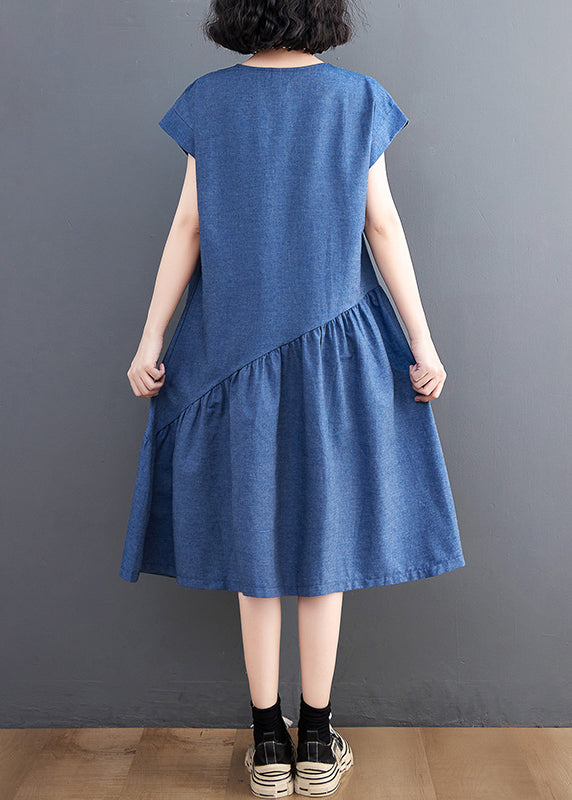 Denim Holiday Navy Summer Asymmetrical Patchwork DIY Dress