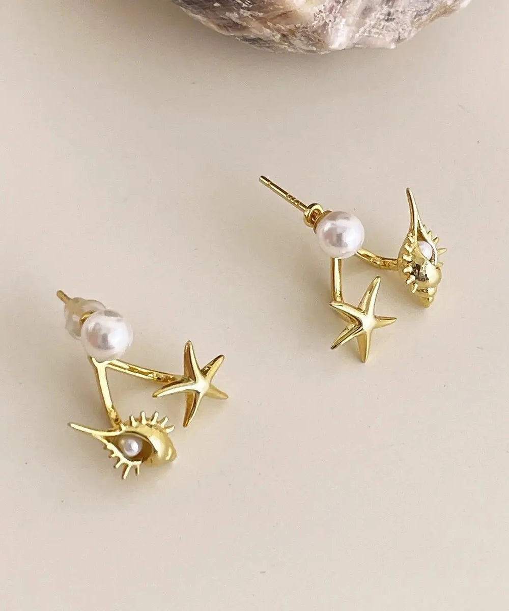 Pearl Copper Gold Star Conch Stud DIY Overgild Sea Earrings