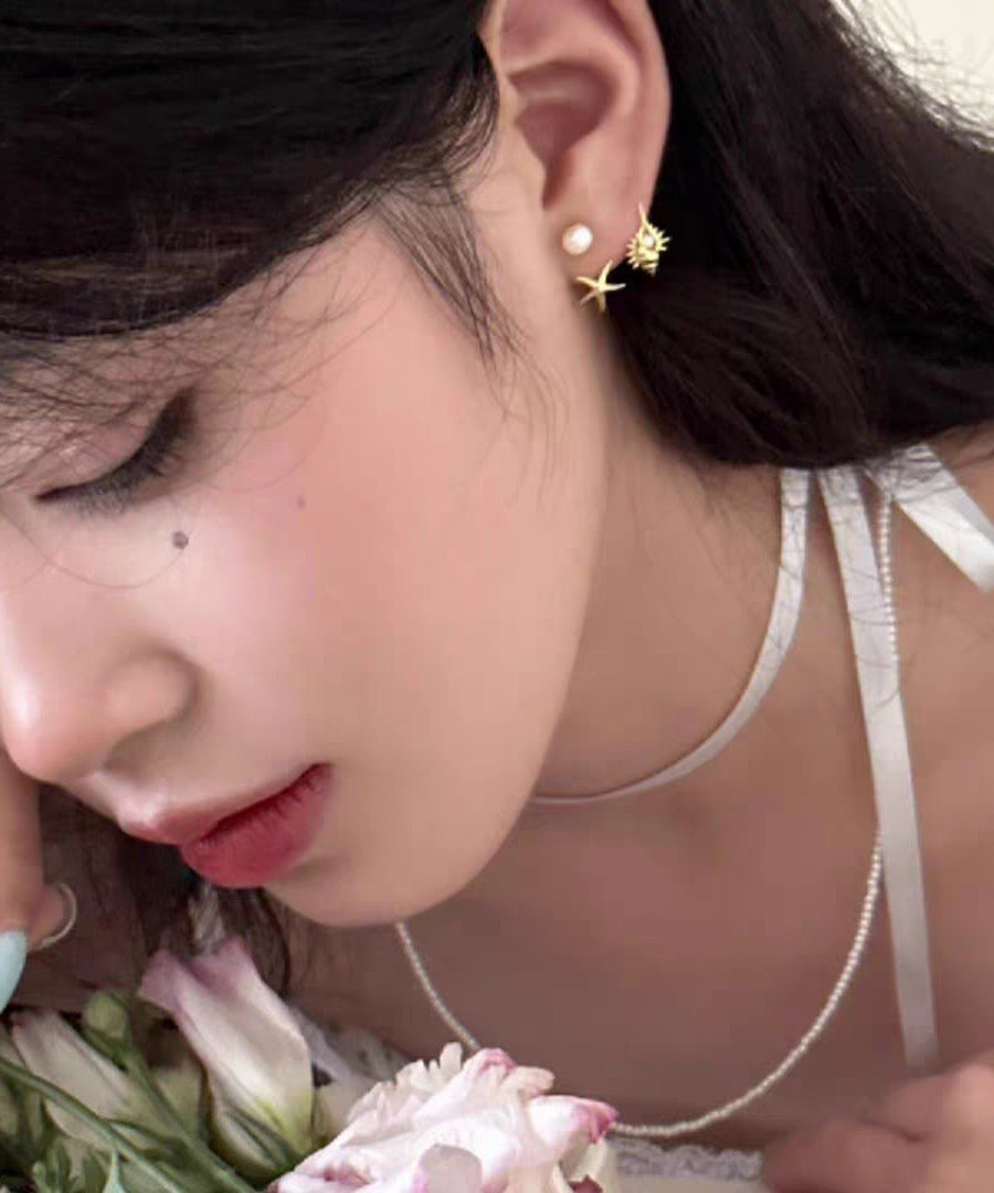 Pearl Copper Gold Star Conch Stud DIY Overgild Sea Earrings