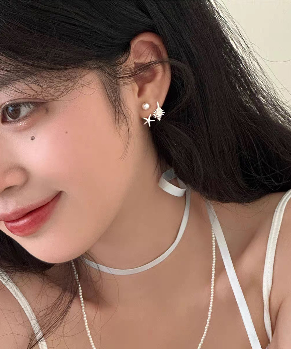 Pearl Copper Gold Star Conch Stud DIY Overgild Sea Earrings