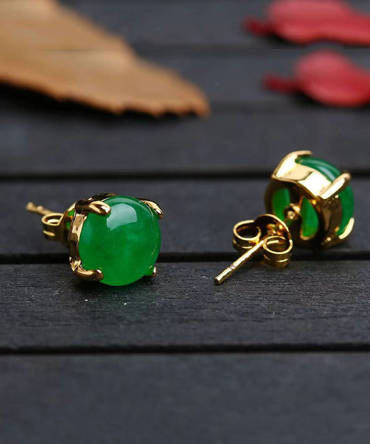 Boucles d'oreilles à tige en argent sterling vert incrustées de jade DF1031