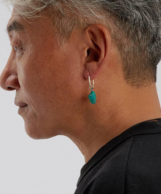 Green Single Turquois Earrings Sterling Drop DIY Silver