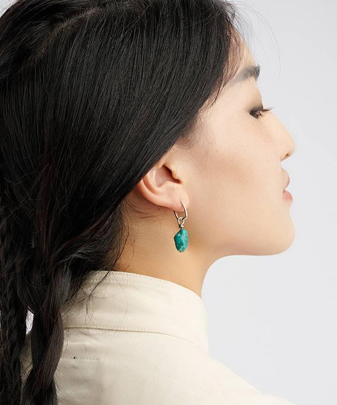 Green Single Turquois Earrings Sterling Drop DIY Silver