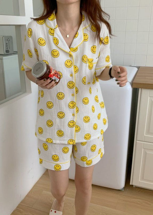 Sleeve Smile Sets Cotton DIY Short Pajama Print Oversized