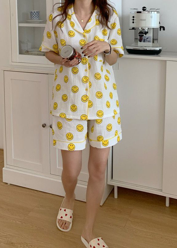Sleeve Smile Sets Cotton DIY Short Pajama Print Oversized