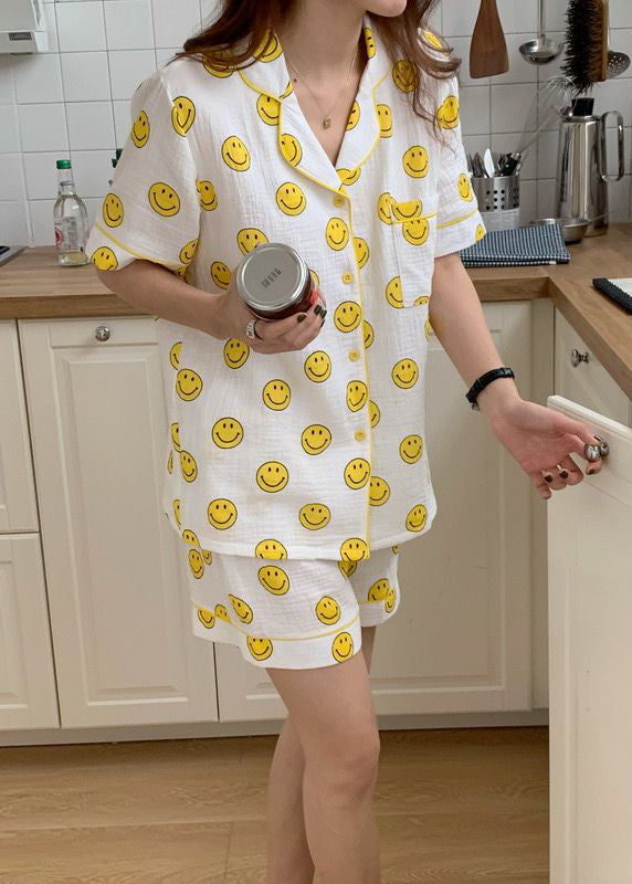 Sleeve Smile Sets Cotton DIY Short Pajama Print Oversized