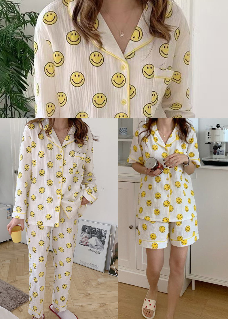 Sleeve Smile Sets Cotton DIY Short Pajama Print Oversized