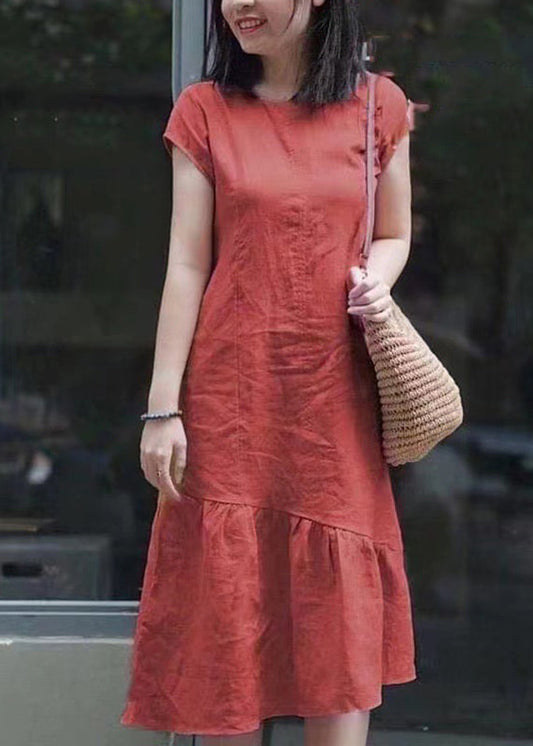 DIY Red Asymmetrical Patchwork Mid Dresses Short Sleeve VB1039