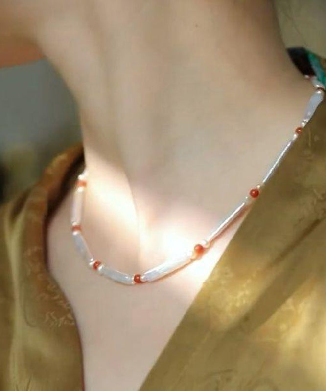 DIY Red Pearl Agate Beading Gratuated Bead Necklace WQ014