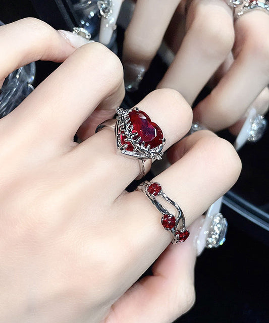 DIY Red Stainless Steel Zircon Rose And Love Rings Two piece Set GH1071