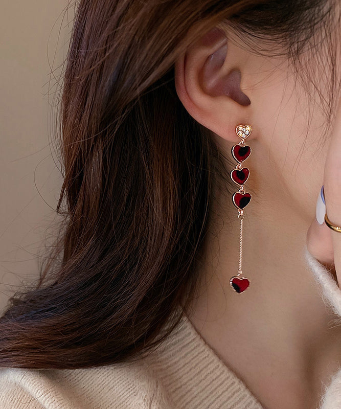 Asymmetrical Alloy Tassel Love Red Silver DIY Zircon Sterling