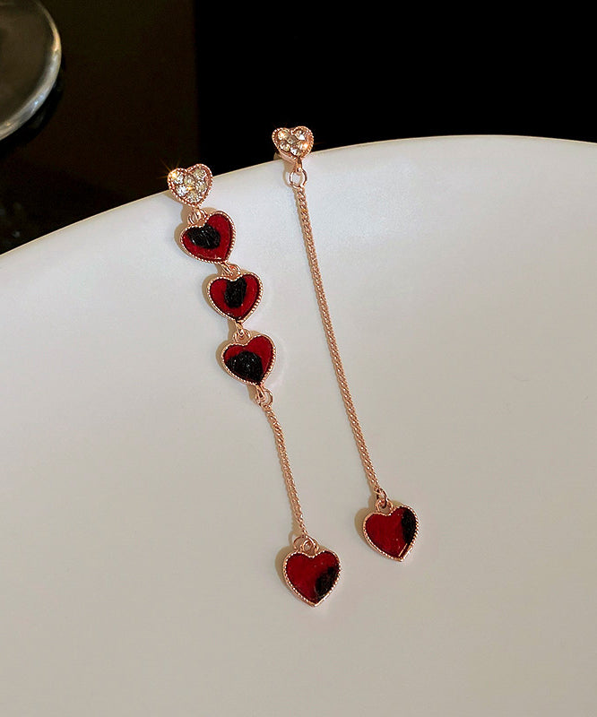 Asymmetrical Alloy Tassel Love Red Silver DIY Zircon Sterling