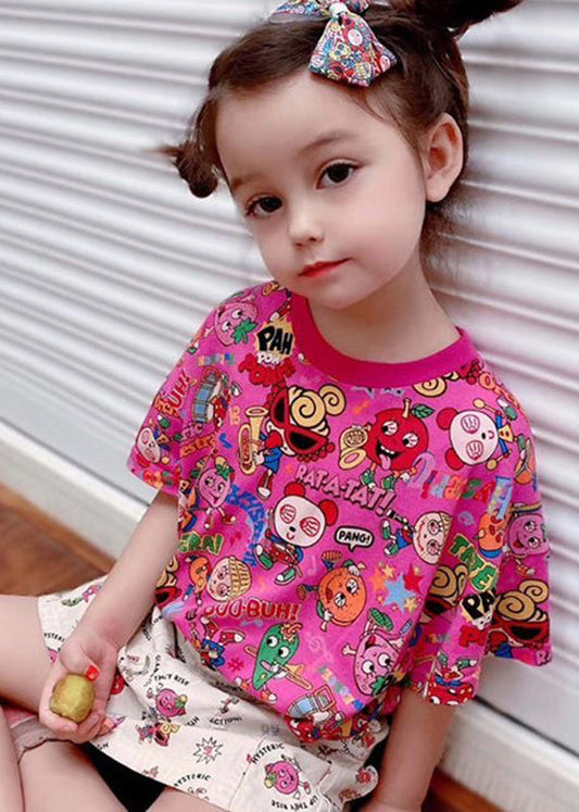 DIY Rose O-Neck Print Kids Tops Summer YU1060