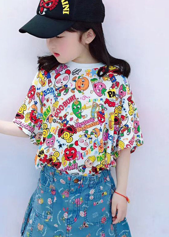 DIY Rose O-Neck Print Kids Tops Summer YU1060