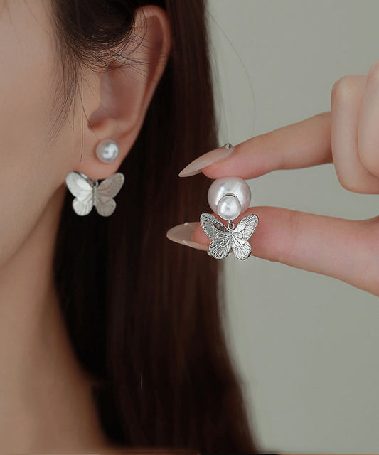 Earrings Stud Butterfly Overgild Pearl DIY Copper Silk