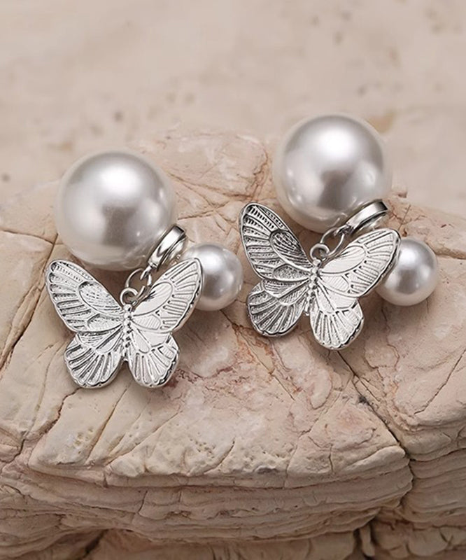 Earrings Stud Butterfly Overgild Pearl DIY Copper Silk