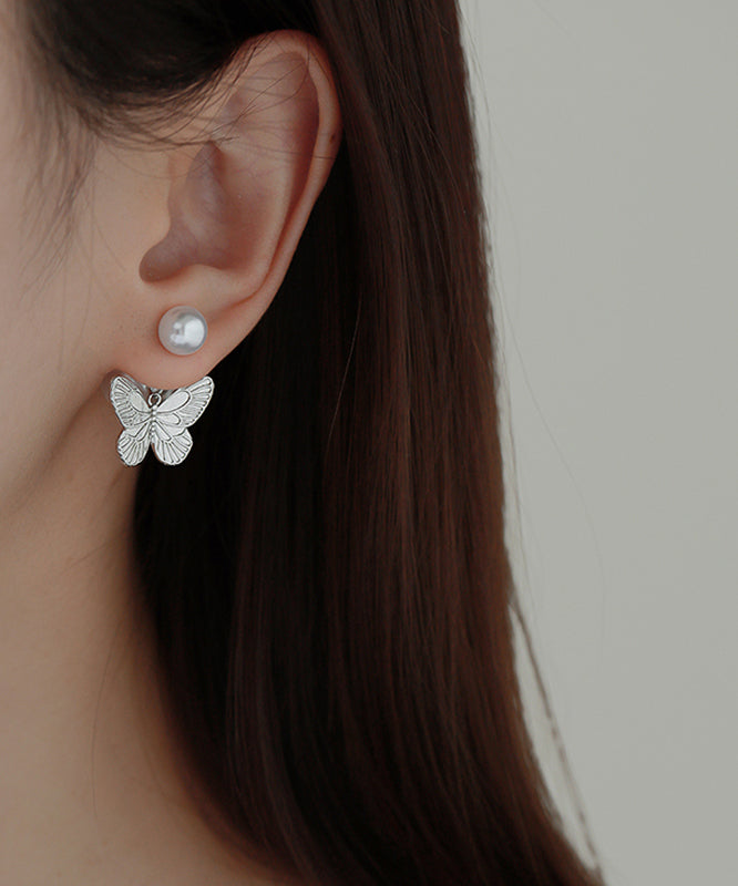 Earrings Stud Butterfly Overgild Pearl DIY Copper Silk