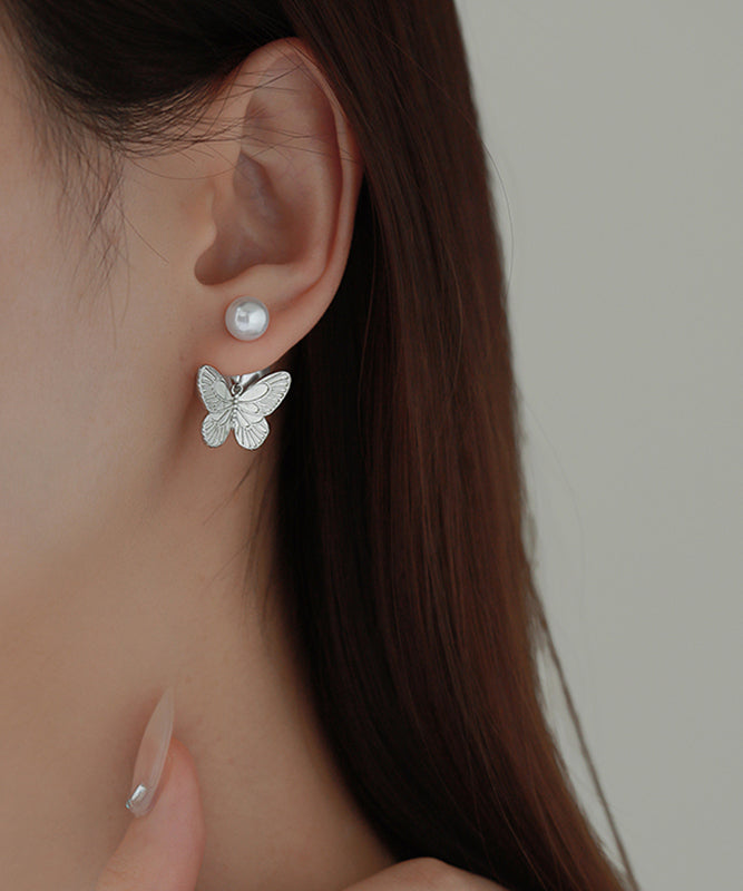 Earrings Stud Butterfly Overgild Pearl DIY Copper Silk
