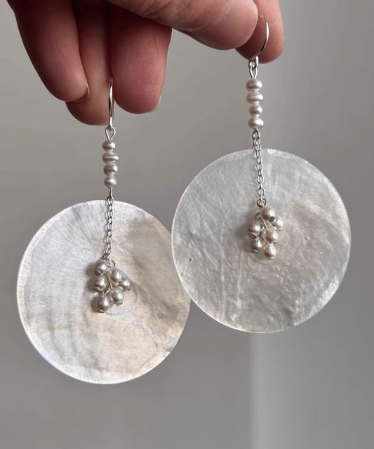 Discs Shell Drop Earrings Copper Silk Pearl DIY