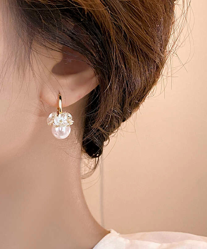 DIY White Alloy Floral Pearl Hoop Earrings WH003