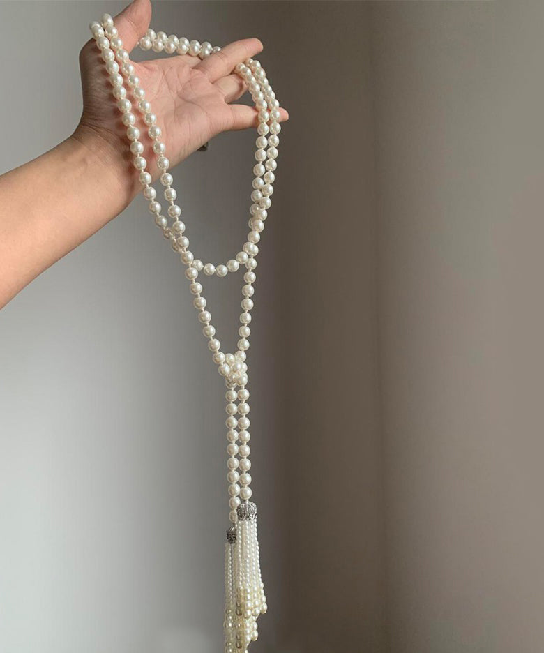 Alloy Tassel White Necklace Gratuated Pearl DIY Bead