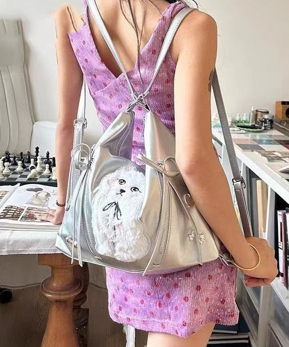 Faux White Bags Versatile Leather Cat Appliqued Shoulder DIY