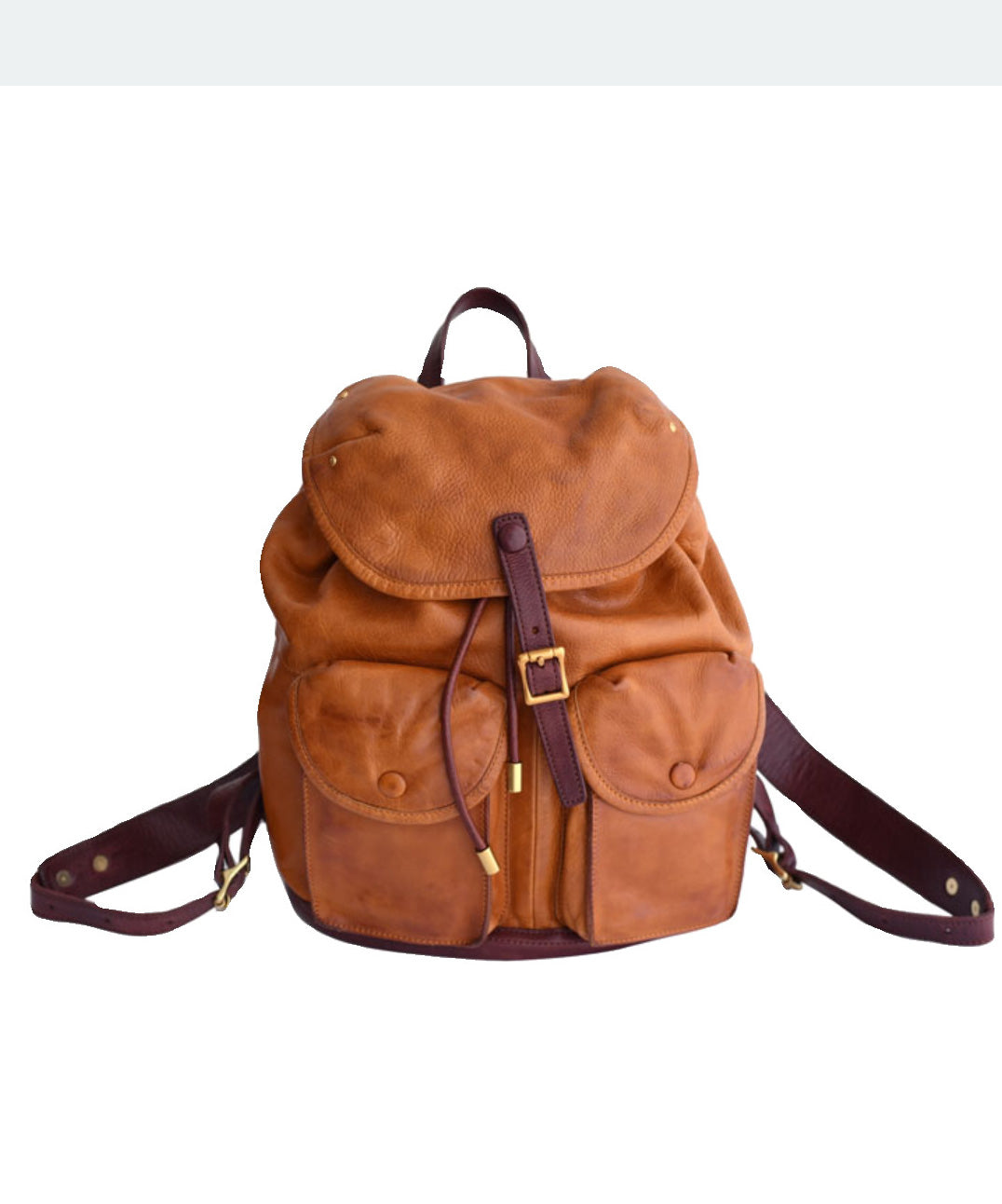 DIY Yellow Pockets Leather Large Backpack Capacity Bag